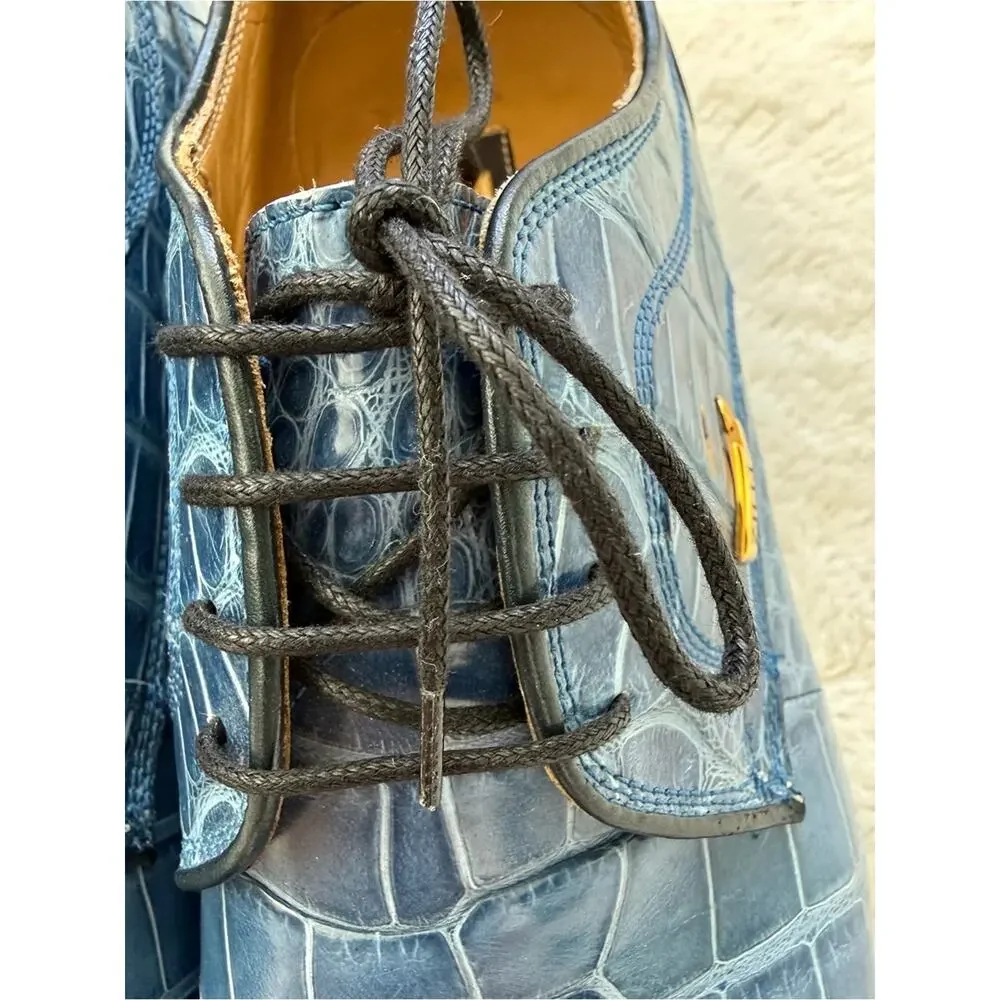 Zilli men blue full crocodile skin derbies size 44 EU or 11 US Retail 4500$